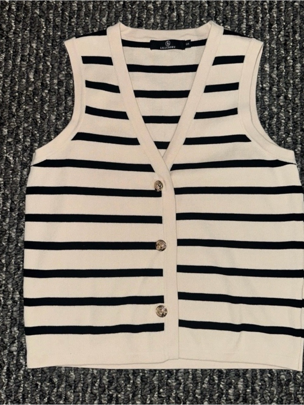 Lilla P Cream & Black Striped Sleeveless Knit Vest